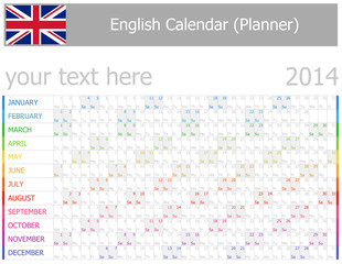 2014 English Planner-2 Calendar with Horizontal Months