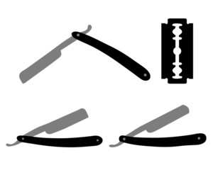 Silhouetteš of razors and razor blade, večtor illustration