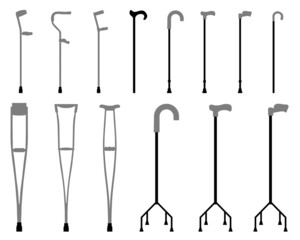 Silhouettes of sticks and crutches, vector