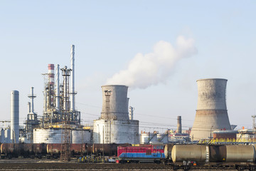 Fototapeta premium Oil tankers at an oil and gas refinery