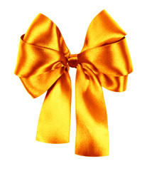 golden bow made from silk ribbon