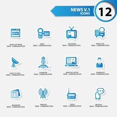 News icon set 1,blue version vector