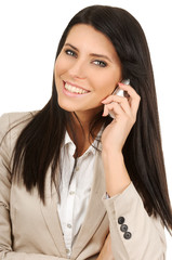 Cheerful business woman talking on mobile phone