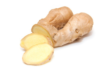 Root ginger isolated on a white studio background.