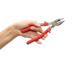 pliers in hand on white background