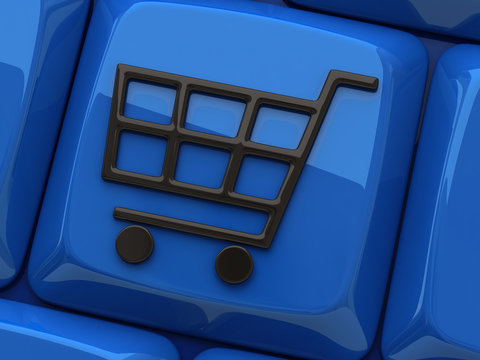 Illustration of shopping cart symbol on blue computer key