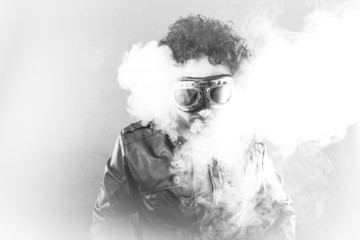Smoke,Man with black shapes, studio portrait