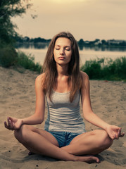 Fototapeta na wymiar women river meditating