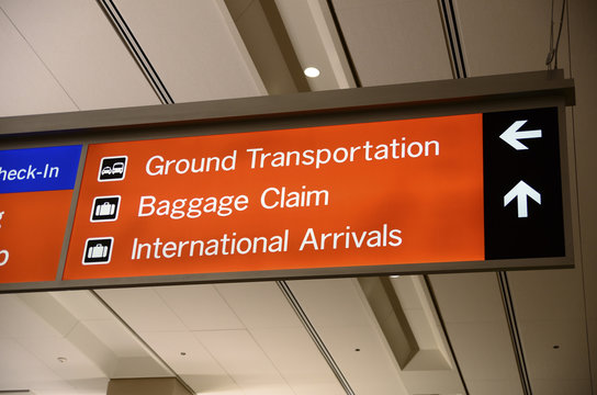 Baggage claim and Ground Transportation sign concept of travel