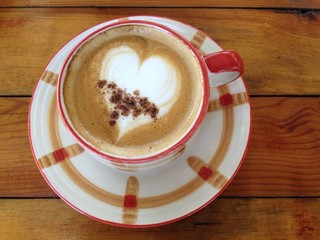 Hot coffee with latte art in Heart shape