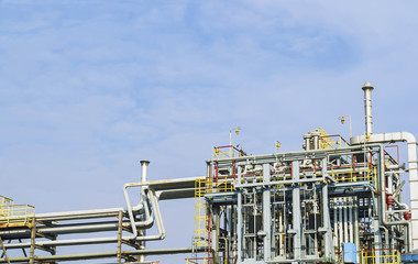 Intricate system of pipelines at an oil and gas refinery