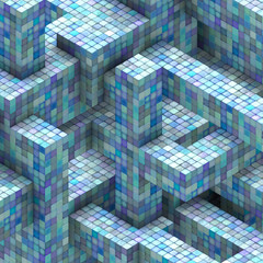 abstract mosaic tile cube  blue purple backdrop
