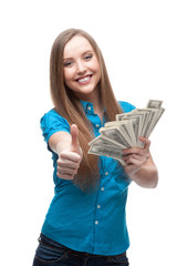 businesswoman holding money