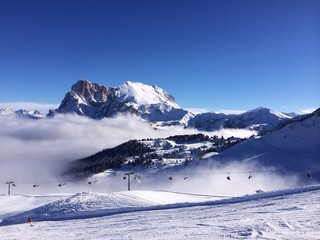 Empty downhill course in the Dolomites