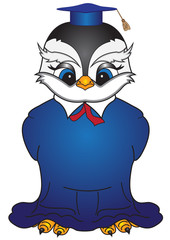 Cartoon bird in a square academic cap