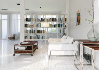bücherregal hinter sofa - bookshelf behind white sofa
