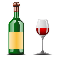 bottle of wine standing with wineglass