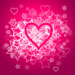 Pink Heart Valentine Card with white stars and snowflakes