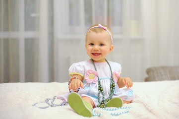 Laughing Girl on Bed