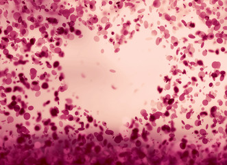Flower petals making a heart shape on vintage romantic sky