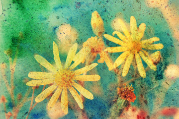grunge artwork with yellow flowers