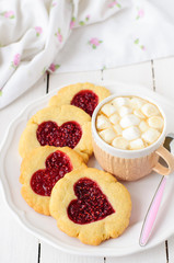 Homemade Cookies with Heart-Shaped Center and a Cup of Hot Choco