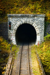 Old brick tunnel in the mountains in autumn