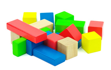 Obraz premium Wooden colorful bricks isolated on white background.