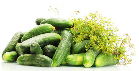 fresh cucumbers and dill  isolated on white