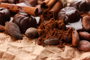 Composition of chocolate sweets, cocoa and spices