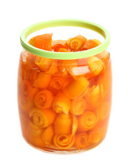 Orange jam with zest, isolated on white