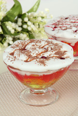 Tasty jelly in bowls on table close-up