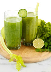 Glasses of green vegetable juice