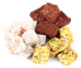 Tasty oriental sweets (Turkish delight), isolated on white