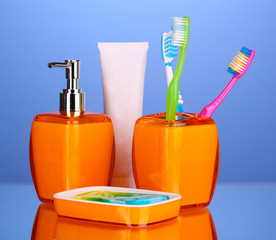 Bathroom set on blue background