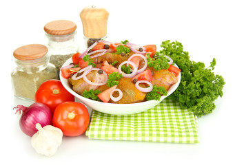 Turkey meat in bowl isolated on white