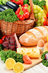 Composition with assorted organic grocery products