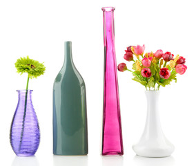 Different decorative vases isolated on white