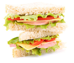 Fresh and tasty sandwiches isolated on white