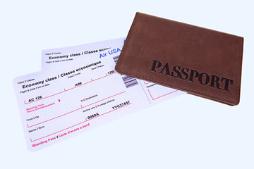 Airline tickets with passport isolated on white