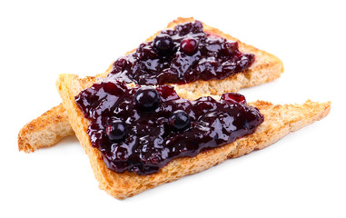 Delicious toast with jam isolated on white