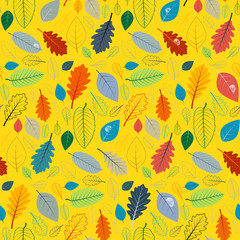 Fototapeta na wymiar Abstract Yellow Seamless Pattern with Leaves