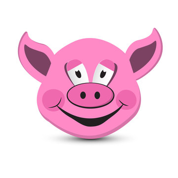 Pink Pig Head Isolated on White Background