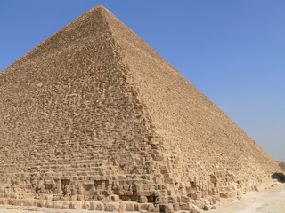 Fototapeta na wymiar GIZA, EGYPT - 11 OCTOBER 2008: Egyptian pyramid closeup.