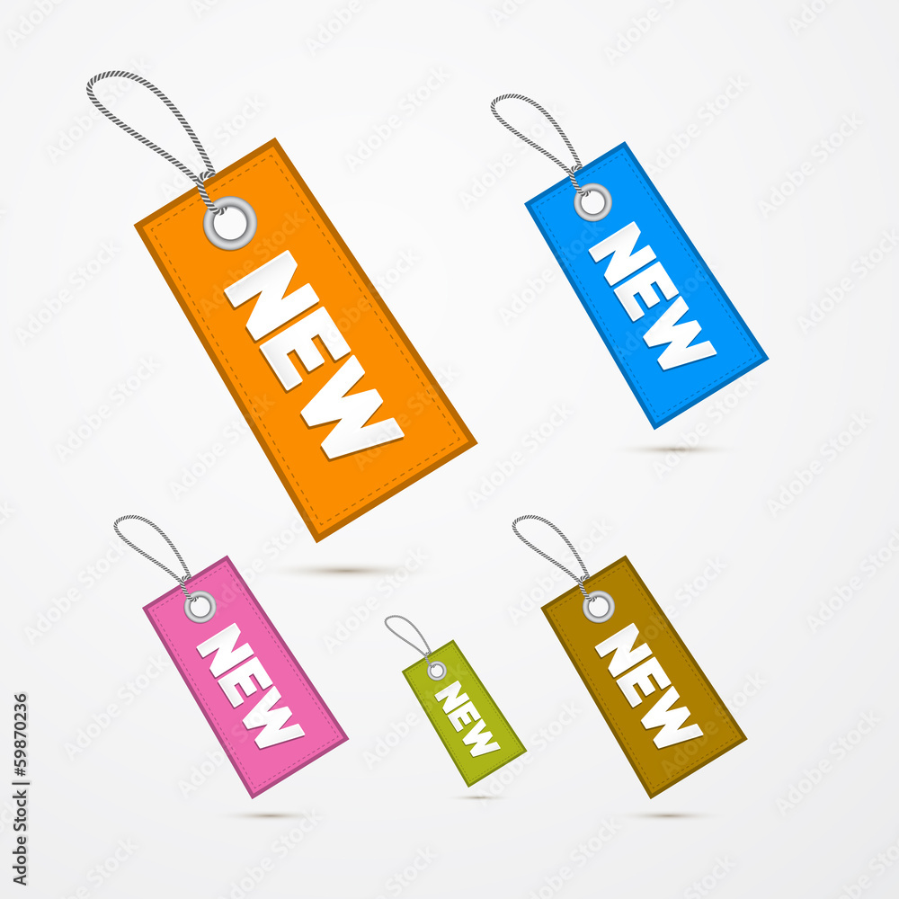 Poster retro paper labels, tags with strings and title new