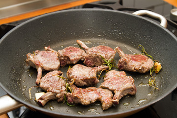 Lamb racks in a pan