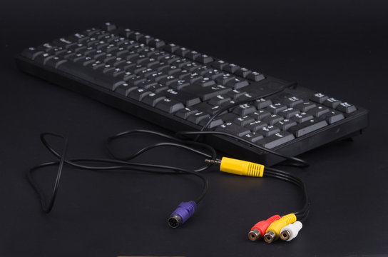 Black keyboard with cables