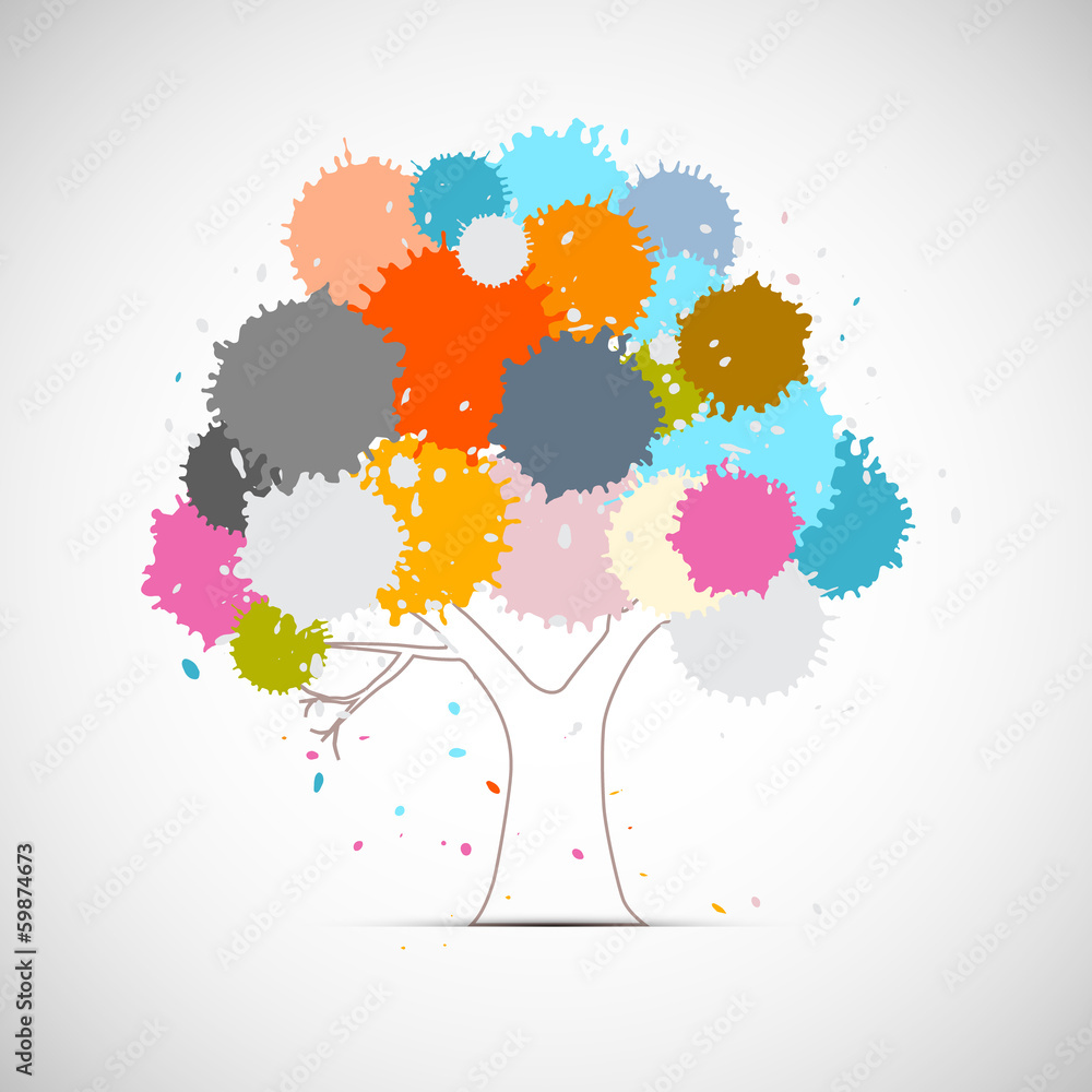Poster abstract vector tree with colorful blots, splashes