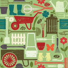 Retro gardening related seamless pattern background