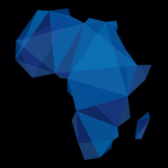 blue geometric map of Africa on black background